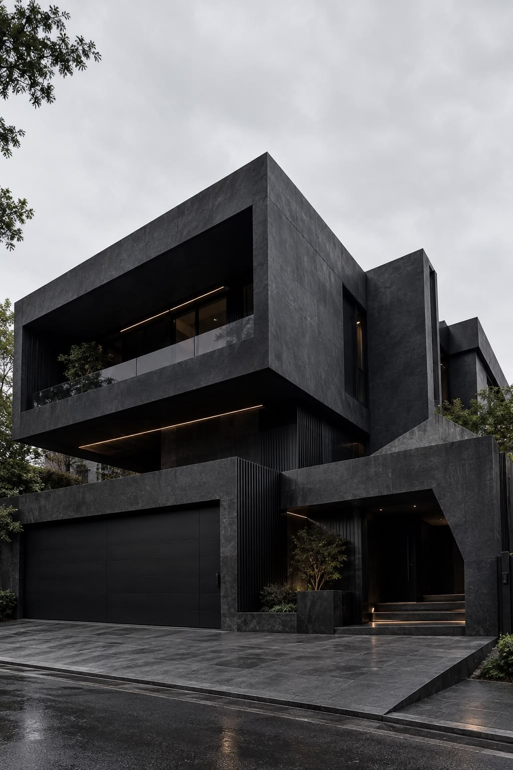 Dark geometric building exterior, supplied architectural inspiration